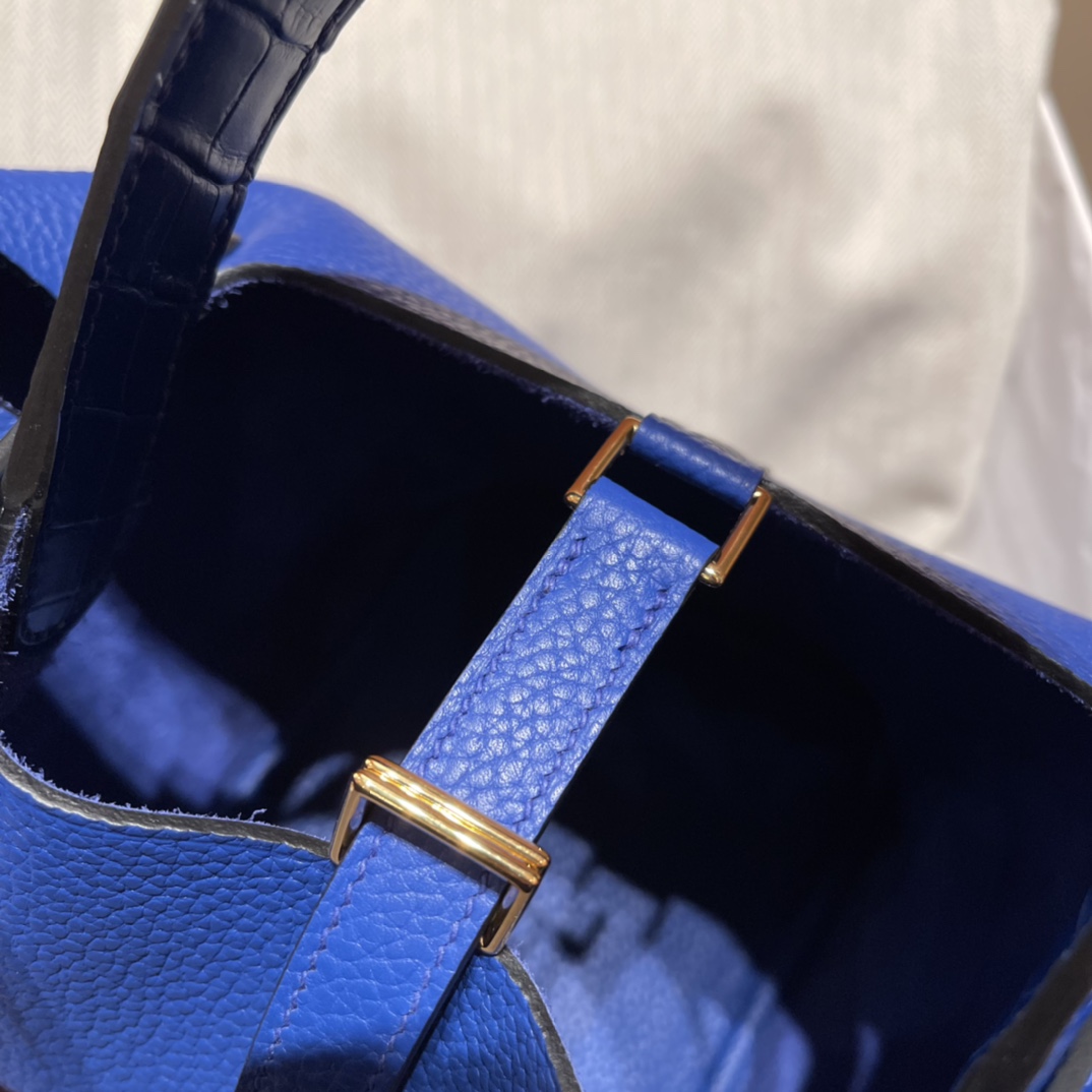 에르메스 피코탄 락18 블루 금장 끌레망스 악어가죽 핸들